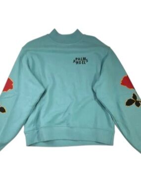 Palm Angels Aqua Crewneck Sweatshirt with Floral Sleeve Graphics